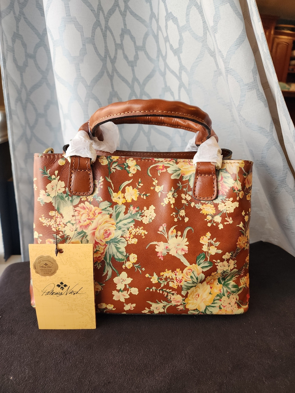 Patricia Nash Boho Vintage Botanical Print Norcia Leather Satchel Bag Purse NWT